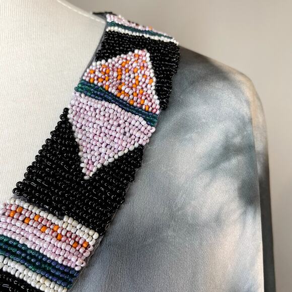 Chelsea Flower XS Tunic 100% Silk Beaded Oversized Top Resort Boho Quiet Luxury - Picture 3 of 13